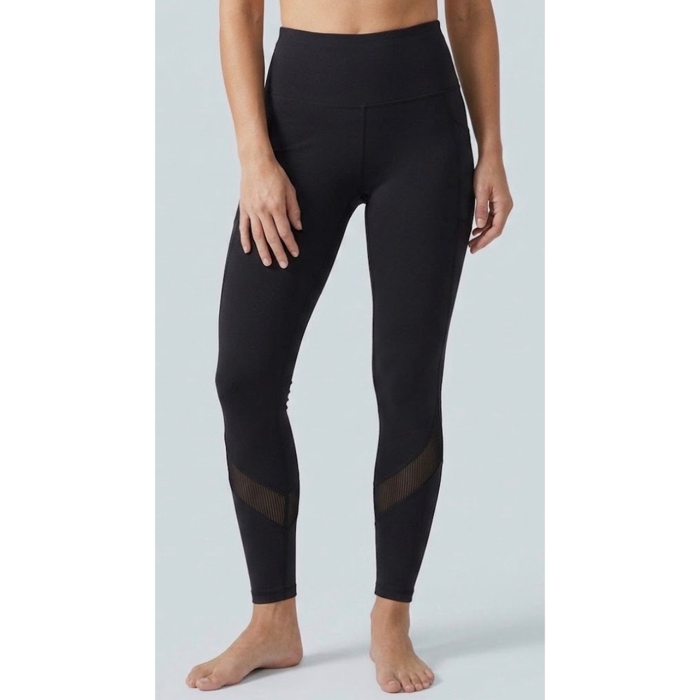 X by Gottex Black Peach Skin Mesh Insert Pocket Leggings Inter-Luxe Size XS NEW